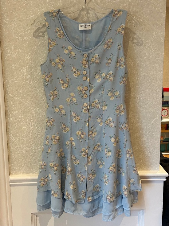 Sandro Dresses & Skirts - Sandro Paris Light Blue Floral Print Button-Down Mini Dress XS